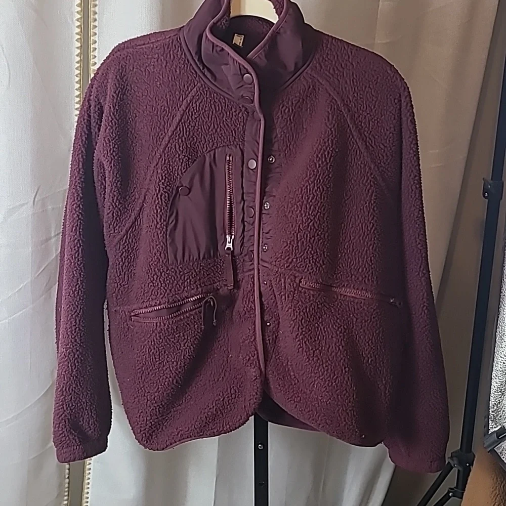 Free People Movement x Hatch Hit The Slopes Fleece Sweatshirt Jacket Deep Maroon - Picture 3 of 8